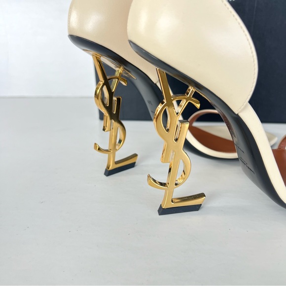 SAINT LAURENT Opyum Beige Leather Ankle Strap Open Toe Heel Sandals Sz 39 NWT - Picture 4 of 15
